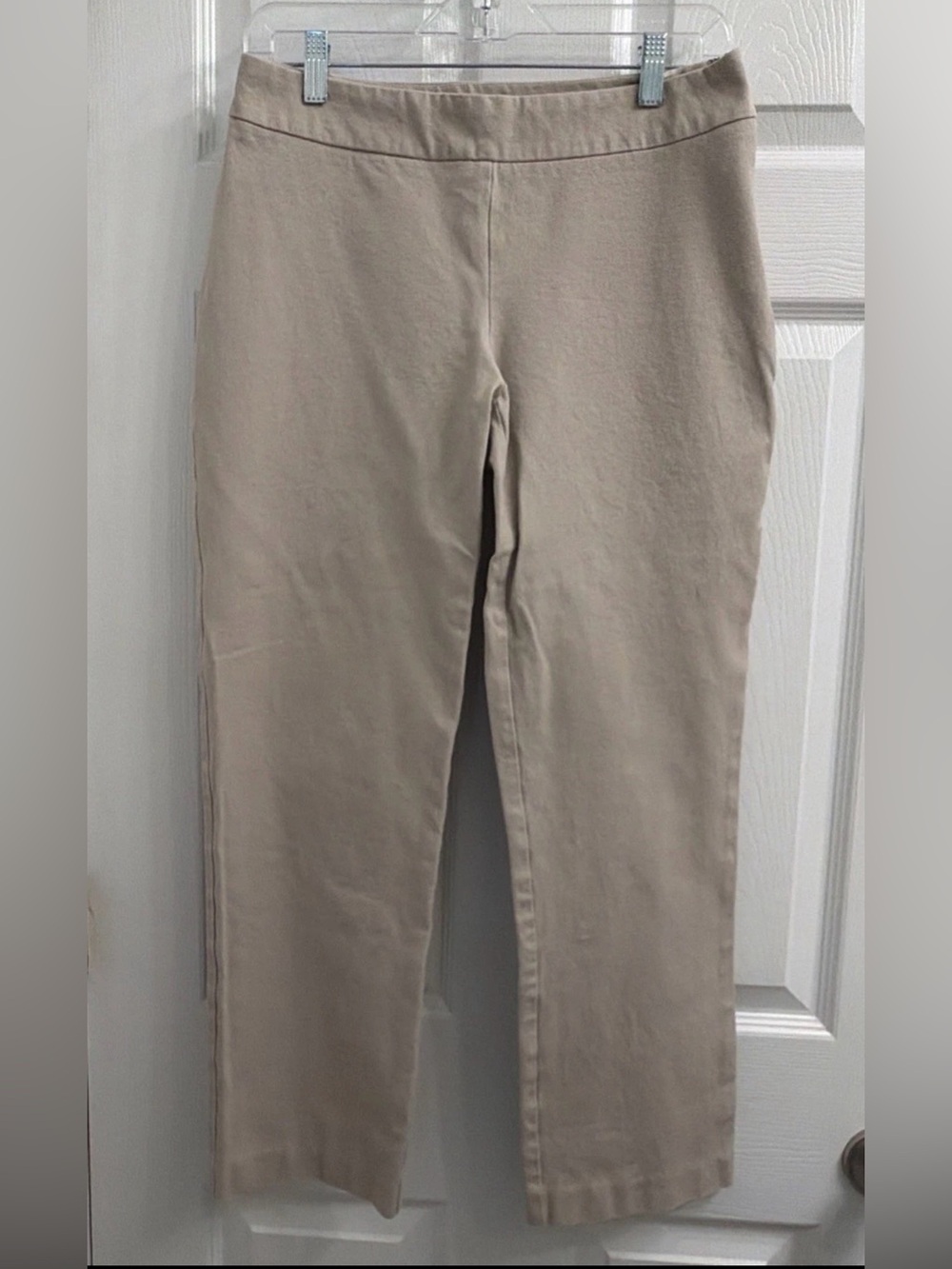 Chico’s 0.5 Pull On Khaki Pants Straight Leg Ankle Mid Rise Stretch Side Zip